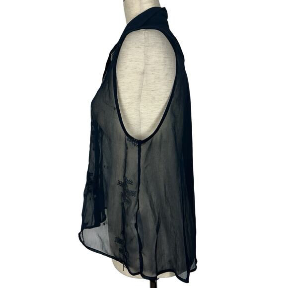 Hollister Y2K Top Womens Small Navy Blue Sheer Sleeveless Embroidered Boho 2010s - Picture 2 of 12